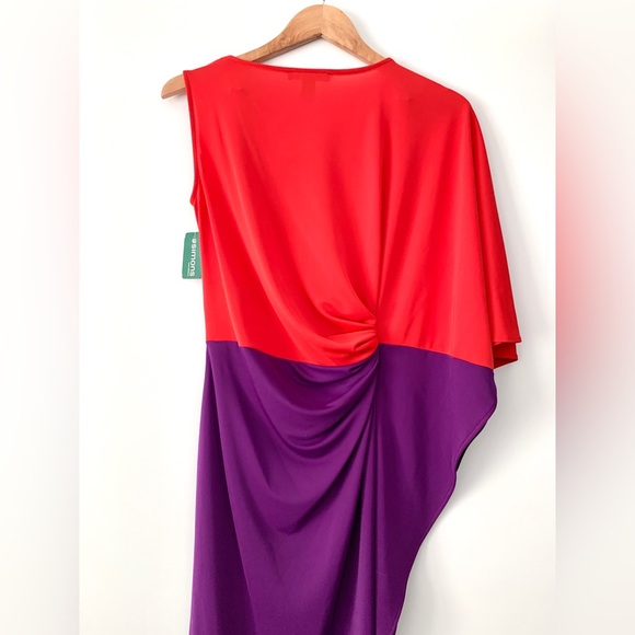 ❗️CLEAROUT❗️ NWT! KENNETH COLE ❤️💜 red + purple asymmetrical colorblock DRESS - Picture 8 of 11